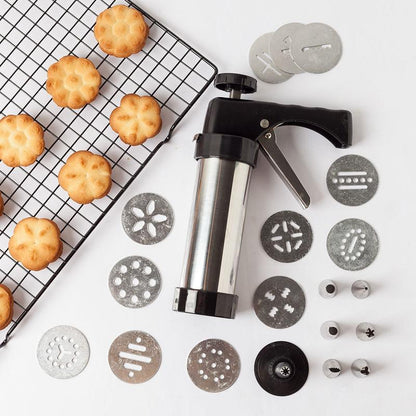 Stainless Steel Cookie Press & Biscuit Maker Set with 13 Molds & 8 Icing Tips DIY Baking Tool for Home Bakers & Cookie Lovers Rust Resistant Bake like a Pro at Home - Kitchen Utensils