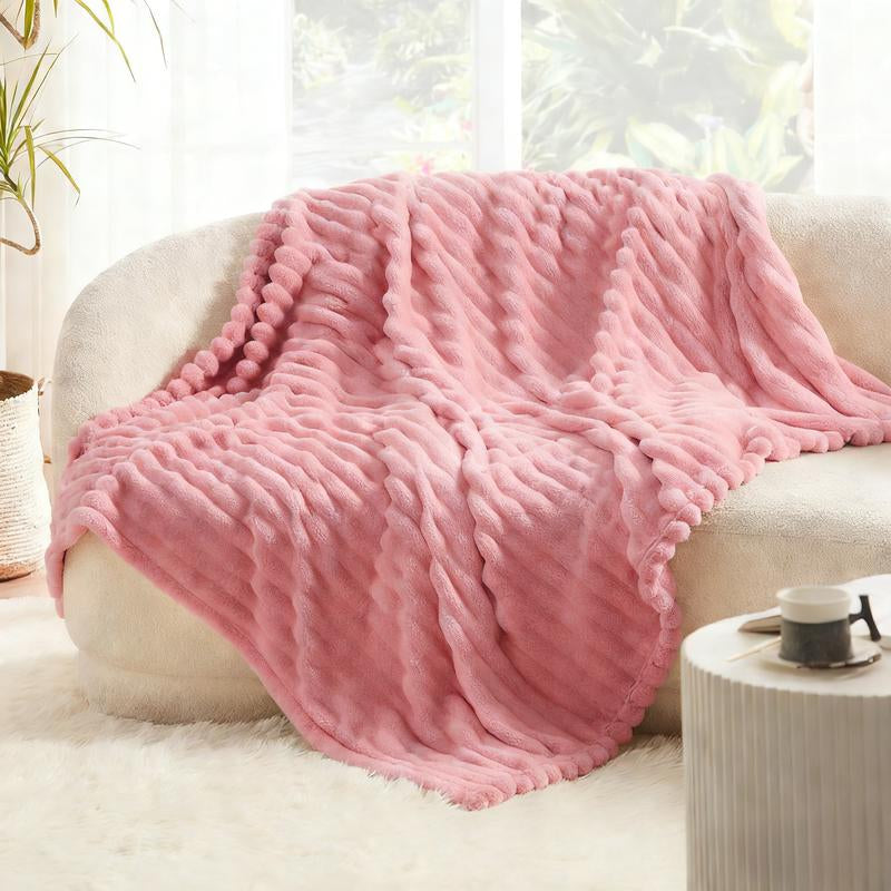 UFIST Cozy Solid-Color Flannel Blanket, Ultra-Soft Imitation Rabbit Fur Throw, Warm Multipurpose Companion for Office Bed Camping Travel Naps, All-Season Gift Blanket