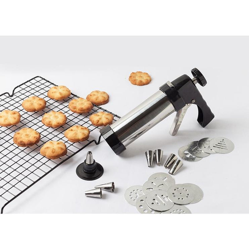 Stainless Steel Cookie Press & Biscuit Maker Set with 13 Molds & 8 Icing Tips DIY Baking Tool for Home Bakers & Cookie Lovers Rust Resistant Bake like a Pro at Home - Kitchen Utensils